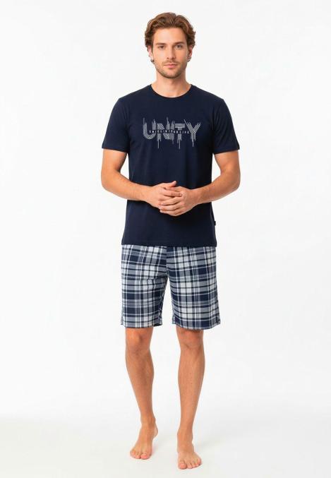 Pijama barbat Serena cu tricou si short,culoare bleumarin,Engros